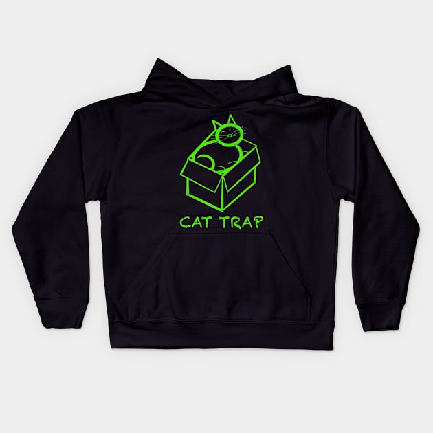 Cat in a box cat trap Kids Hoodie by WelshDesigns